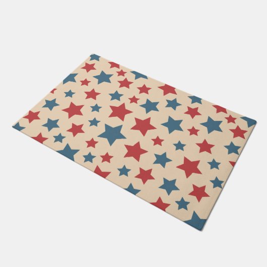 Red and Blue Stars, 4th of July, Beige Background Deurmat (Schuin)