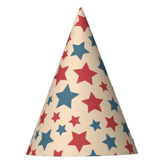 Red and Blue Stars, 4th of July, Beige Background Feesthoedjes (Voorkant)