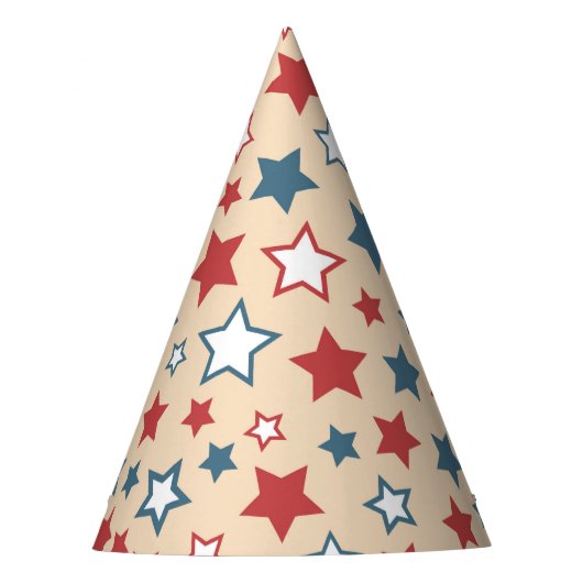 Red and Blue Stars, 4th of July, Beige Background Feesthoedjes (Voorkant)