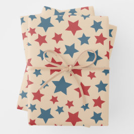 Red and Blue Stars, 4th of July, Beige Background Inpakpapier Vel