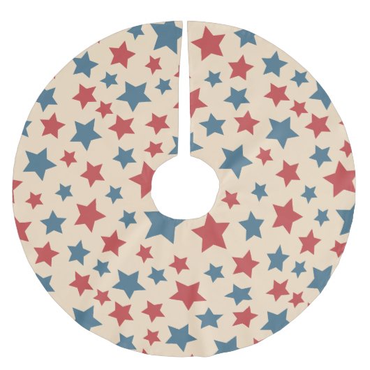 Red and Blue Stars, 4th of July, Beige Background Kerstboom Rok (Voorkant)