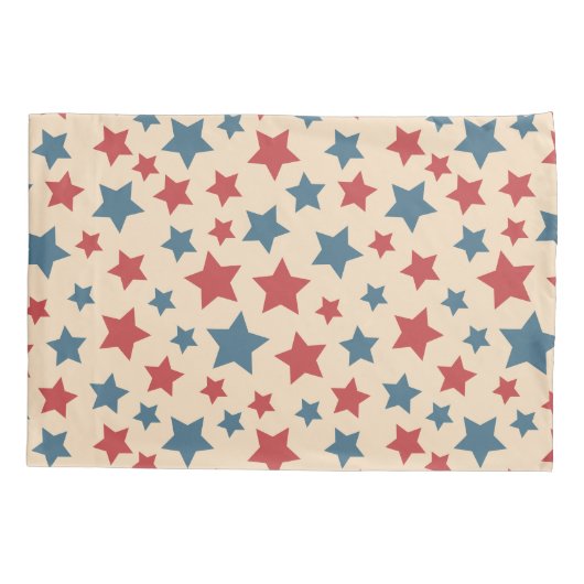 Red and Blue Stars, 4th of July, Beige Background Kussensloop (Achterkant)