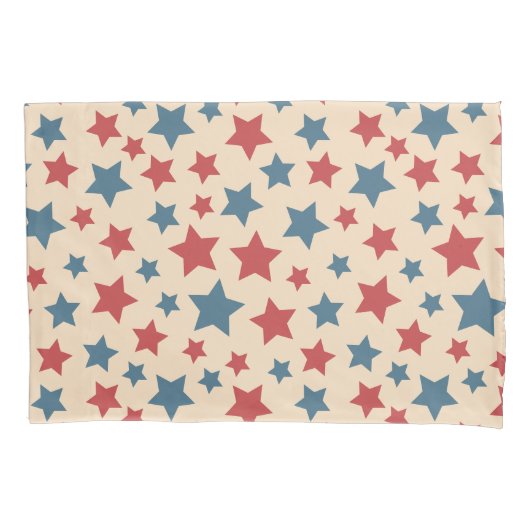 Red and Blue Stars, 4th of July, Beige Background Kussensloop (Voorkant)