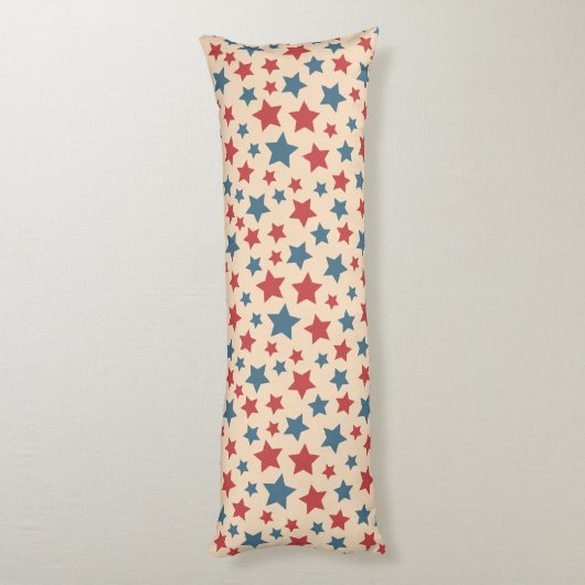 Red and Blue Stars, 4th of July, Beige Background Lichaamskussen (Achterkant (Verticaal))