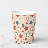 Red and Blue Stars, 4th of July, Beige Background Papieren Bekers (Rechts)