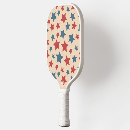Red and Blue Stars, 4th of July, Beige Background Pickleball Paddle (Links)