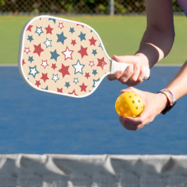 Red and Blue Stars, 4th of July, Beige Background Pickleball Paddle