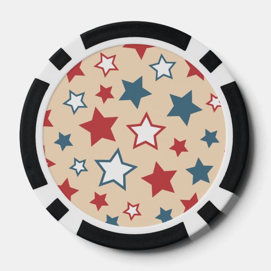 Red and Blue Stars, 4th of July, Beige Background Poker Chips (Achterkant)