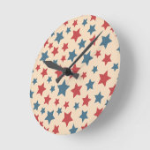 Red and Blue Stars, 4th of July, Beige Background Ronde Klok (Hoek)