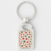 Red and Blue Stars, 4th of July, Beige Background Sleutelhanger (Voorkant)