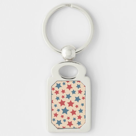 Red and Blue Stars, 4th of July, Beige Background Sleutelhanger (Voorkant)