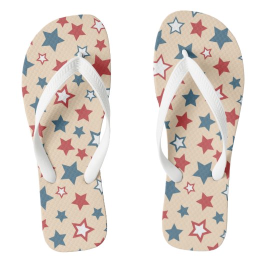 Red and Blue Stars, 4th of July, Beige Background Teenslippers (Voetbed)