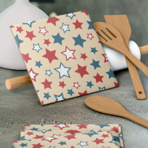 Red and Blue Stars, 4th of July, Beige Background