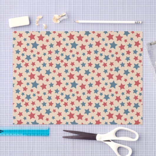 Red and Blue Stars, 4th of July, Beige Background Tissuepapier (Craft)