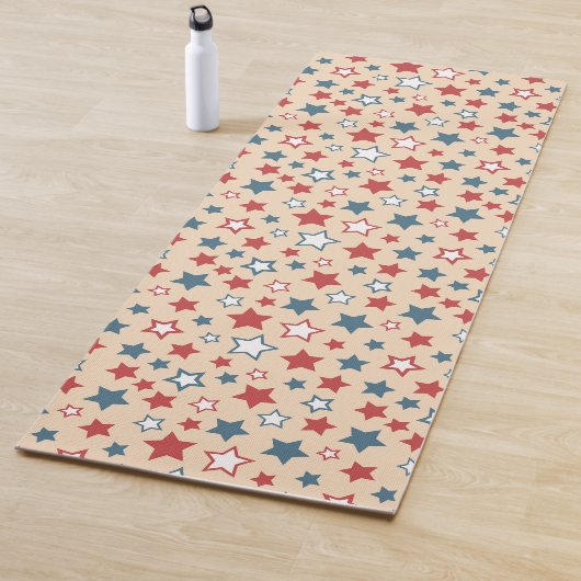 Red and Blue Stars, 4th of July, Beige Background Yogamat (In situ)