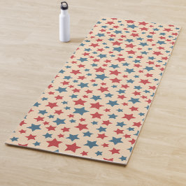 Red and Blue Stars, 4th of July, Beige Background Yogamat