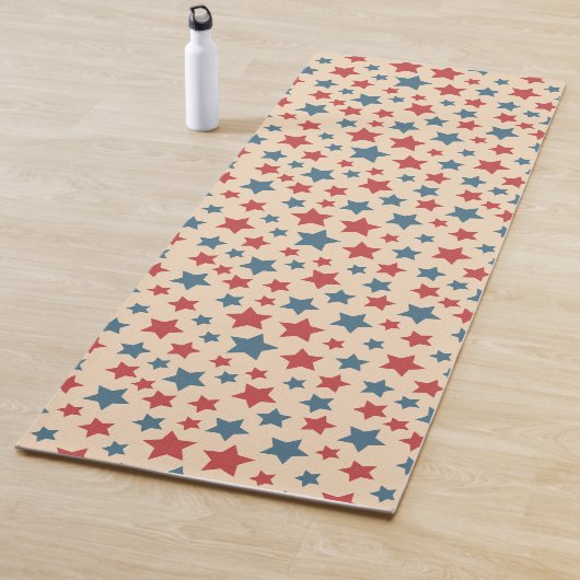 Red and Blue Stars, 4th of July, Beige Background Yogamat (In situ)