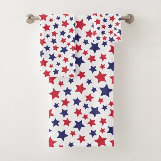 Red and Blue Stars, 4th of July, White Background Bad Handdoek (Insitu)