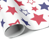 Red and Blue Stars, 4th of July, White Background Cadeaupapier (Rol Hoek)