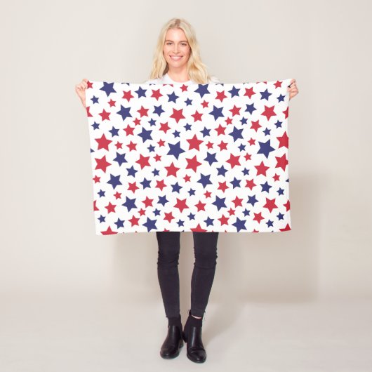 Red and Blue Stars, 4th of July, White Background Fleece Deken (In situ)
