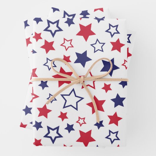 Red and Blue Stars, 4th of July, White Background Inpakpapier Vel (In situ)