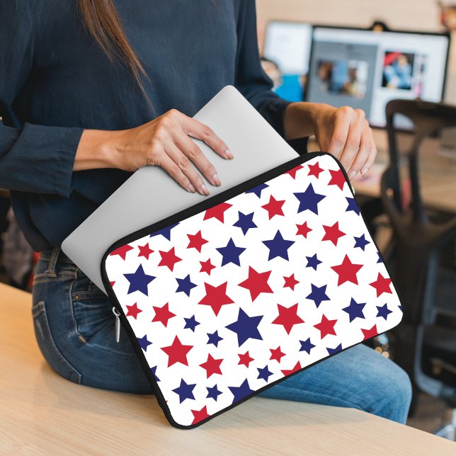 Red and Blue Stars, 4th of July, White Background Laptop Sleeve (Creator heeft geüpload)