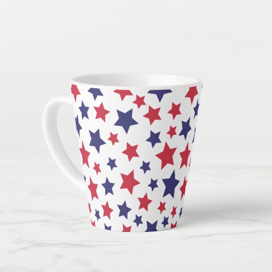 Red and Blue Stars, 4th of July, White Background Latte Mok (Linkerhoek)