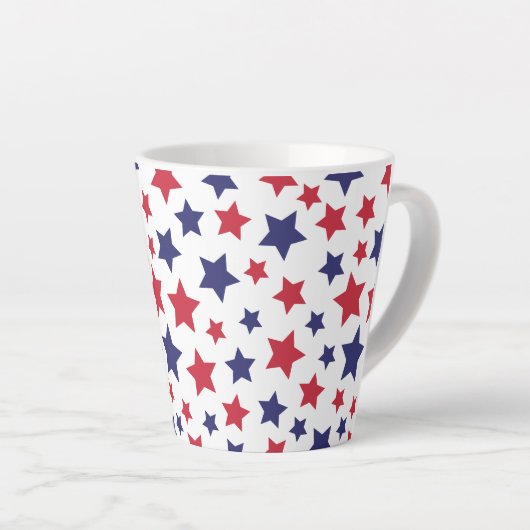 Red and Blue Stars, 4th of July, White Background Latte Mok (Rechterhoek)