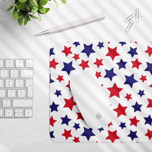 Red and Blue Stars, 4th of July, White Background Muismat