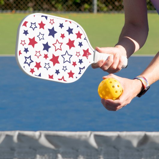 Red and Blue Stars, 4th of July, White Background Pickleball Paddle (Insitu)