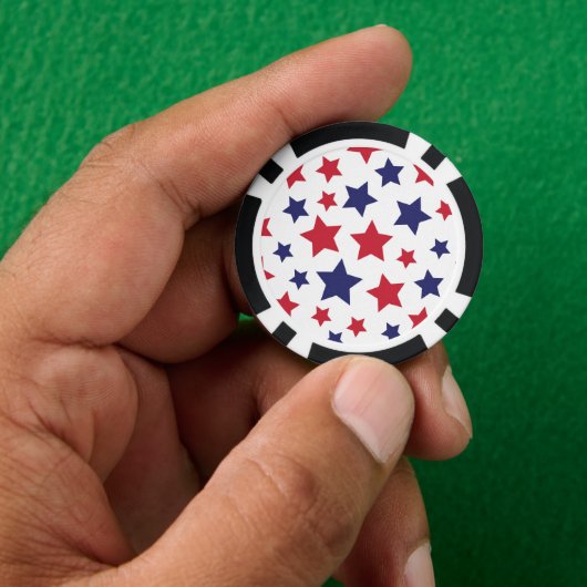 Red and Blue Stars, 4th of July, White Background Poker Chips (Hand)