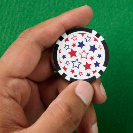 Red and Blue Stars, 4th of July, White Background Poker Chips