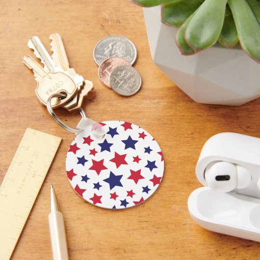 Red and Blue Stars, 4th of July, White Background Sleutelhanger (Bureau)