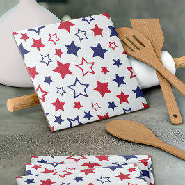 Red and Blue Stars, 4th of July, White Background Tegeltje