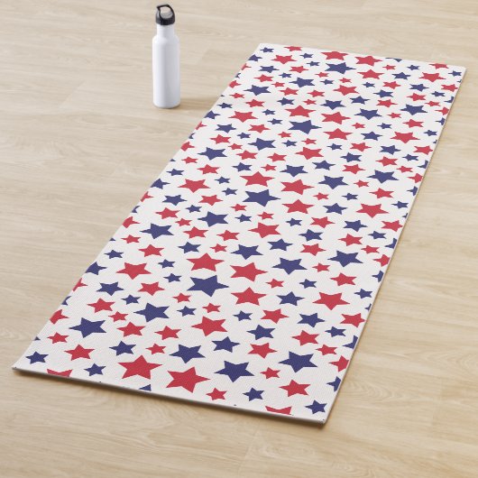 Red and Blue Stars, 4th of July, White Background Yogamat (In situ)