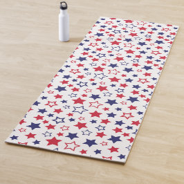 Red and Blue Stars, 4th of July, White Background Yogamat