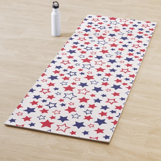 Red and Blue Stars, 4th of July, White Background Yogamat (In situ)