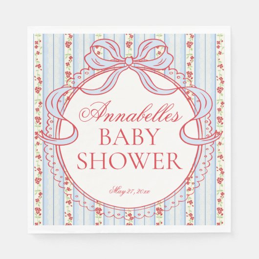 Red and Blue Vintage Fancy Floral Baby Shower Servet (Voorkant)