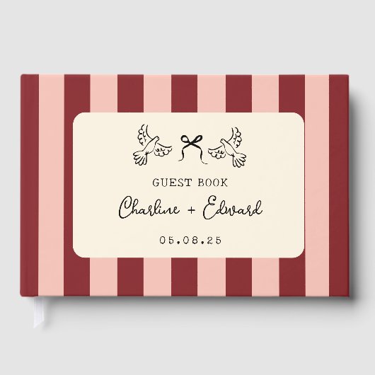 Red and Blush Pink Striped Wedding  Gastenboek (Voorkant)