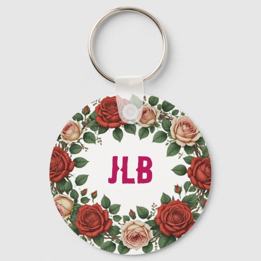 Red and Blush Rose Wreath Sleutelhanger (Achterkant)