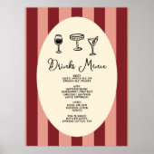 Red and Blush Striped “Drinks Menu” Wedding Poster (Voorkant)