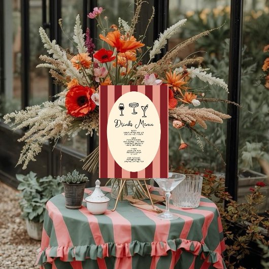 Red and Blush Striped “Drinks Menu” Wedding Poster