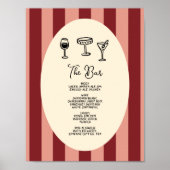 Red and Blush Striped “ The Bar” Sign. Poster (Voorkant)