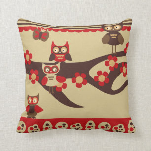 Red and Brown Owls Pillow Kussen