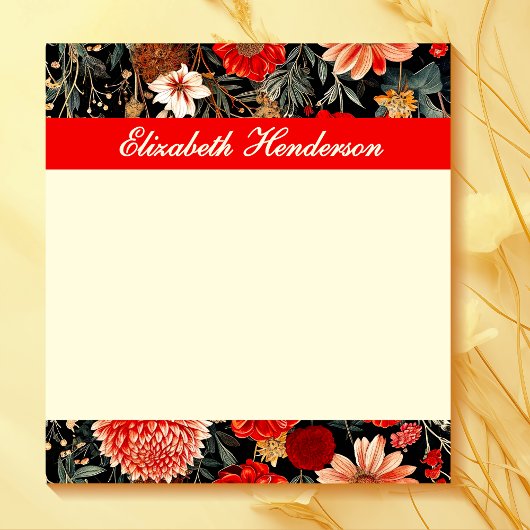Red and Cream Dark Floral Notitieblok