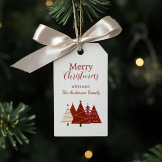 Red and Cream Festive Trees Holiday Gift Tag Cadeaulabel