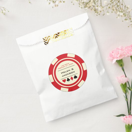 Red and Cream Las Vegas Poker Chip Wedding Bedankzakje (Gezegeld)