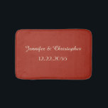Red and Cream, Names, Wedding or Anniversary Plush Badmat<br><div class="desc">This plush bath mat can be any background color you select - default is a vibrant red; two lines of personalization are cream. A great gift for a wedding or verjaarary. All Rights Reserved © 2015 Alan & Marcia Socolik.</div>
