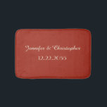 Red and Cream, Names, Wedding or Anniversary Plush Badmat<br><div class="desc">This plush bath mat can be any background color you select - default is a vibrant red; two lines of personalization are cream. A great gift for a wedding or verjaarary. All Rights Reserved © 2015 Alan & Marcia Socolik.</div>