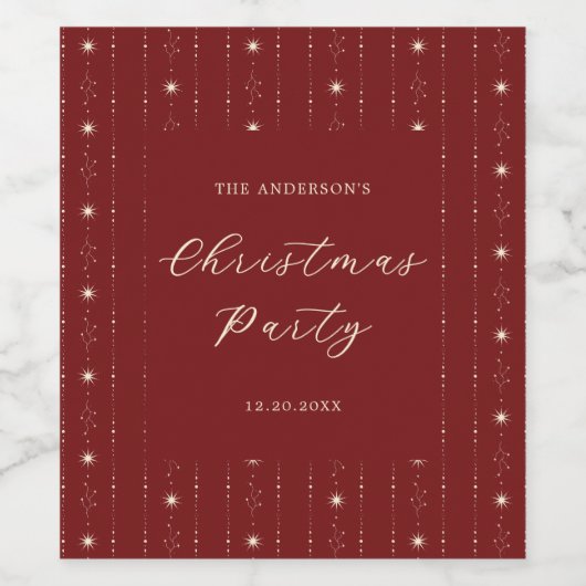 Red and Cream Stars Kerstfeest Wijn Etiket (Enkel label)